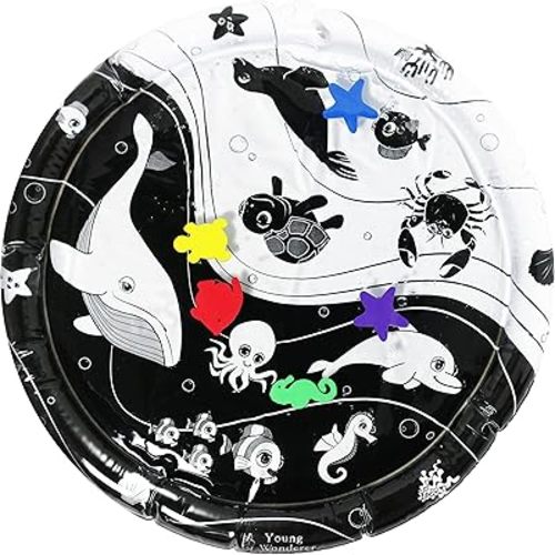 Under The Sea High Contrast Water Mat – Tummy Time Toy and Baby Water Mat for Sensory Play, Black and White Vision Development Mat, BPA-Free, 0–24 Months
