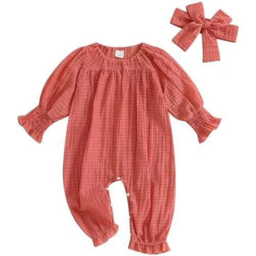 Summer Spring Clothes Newborn Baby Girl Long Sleeve Romper Jumpsuit Solid Bodysuit One Piece Outfit Clothes
