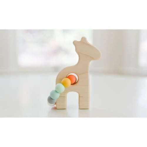 Giraffe Grasping Wooden Baby Toy with Teething Beads - Bannor