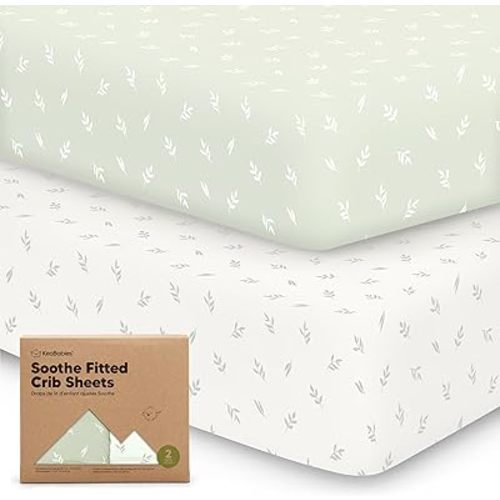 KeaBabies 2-Pack Organic Crib Sheets for Boys, Girls, Jersey Fitted Crib Sheet, Baby Crib Sheets Neutral, Cotton Breathable Crib Sheet, Cute Printed Crib Mattress Sheet, Baby Mattress Sheets (Herb)