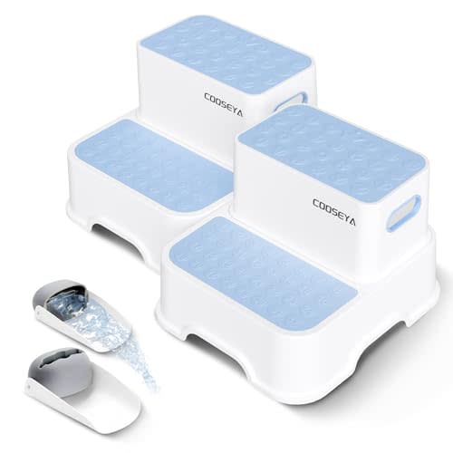 COOSEYA 2 Step Stools for Kids,Toddler Step Stool for Bathroom Sink,No-Slip Double up Stepping for Toddlers Bathroom, Multifunctional Toilet Potty Stool for Kids,Toilet Potty Training(2 Packs)（Blue）