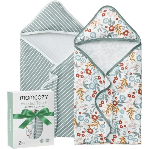Momcozy Baby Towel with Hooded-2 Pack Soft Bath Towel Set-Shower Gifts or Bath Essential for Infant,Newborn, Toddler (28 X 28 Inch, Petite Blossom)