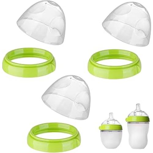 Dome Caps with Nipple Rings Set Compatible for Comotomo Baby Bottles, Replacements Screw Collars with Dome Lids for Como tomo, Set of 3