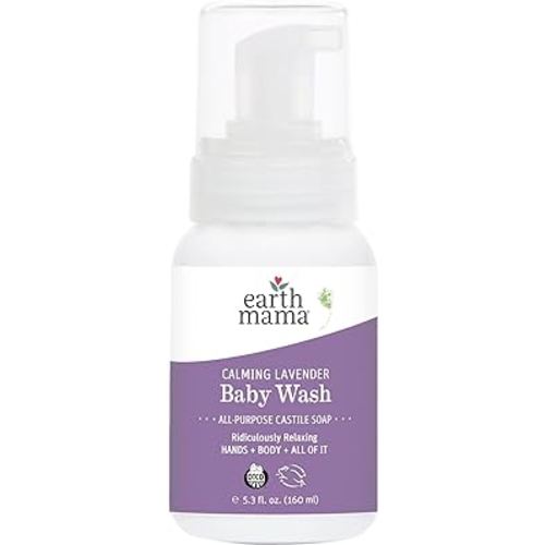 Earth Mama Calming Lavender Baby Wash Liquid Foaming Hand Soap, Organic All-Purpose Lavender Body Wash for Sensitive Skin, Castile Soap with Coconut Oil, Shea Butter, Calendula, & Aloe, 5.3 Fl Oz
