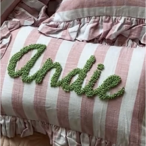 SAND GINGHAM Personalised Ruffled Cushion Handmade Punch Needle Decor | Gingham Nursery Kids Children Room Styling | Custom Gift Baby Shower