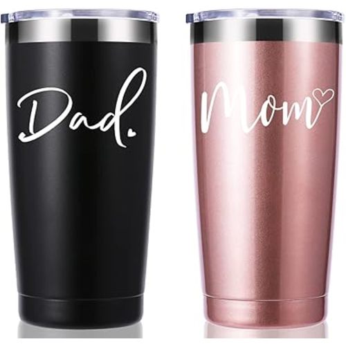 Dad Mom 20 OZ Couple Tumbler (Rose Gold&Black)