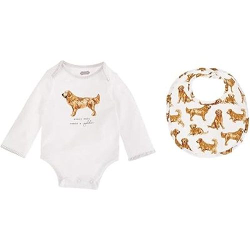Mud Pie Dog Print Baby Crawler Bib Gift, Golden Retriever, 0-6 Month