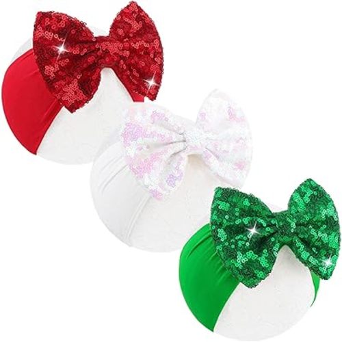 Christmas Headbands for Girls Sequins Large Bows Toddler Glitter Hair Bows Christmas Hair Accessories Santa Headband Infant Kids Red White Green