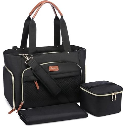 LOVEVOOK Breast Pump Bag, Diaper Bag Tote 3Pcs Set, Work Bag for Breastfeeding Mom with 15" Laptop Pocket, Cooler Bag & Changing Pad Fit Most Breast Pumps like Spectra S1/S2, Medela, Rainyb, Elvie