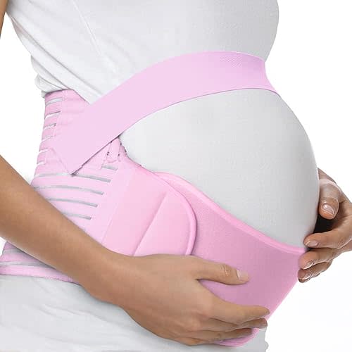 FITTOO Maternity Belt Back Support Belly Band Pregnancy Belt Support Brace Abdominal Binder Waist Support Pink L