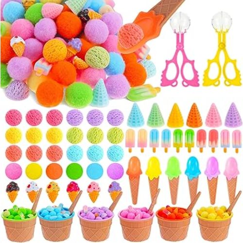154 Pcs Ice Cream Sensory Bin Items Summer Counting Sorting Sensory Bin Filler Fine Motor Ice Cream Counts for Easter Day Spring Summer Counting Decor