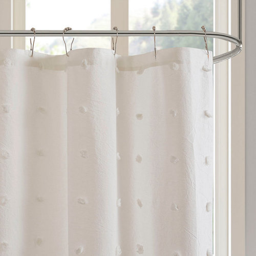 Dakota Fields Cotton Jacquard Pom Pom Shower Curtain | Wayfair