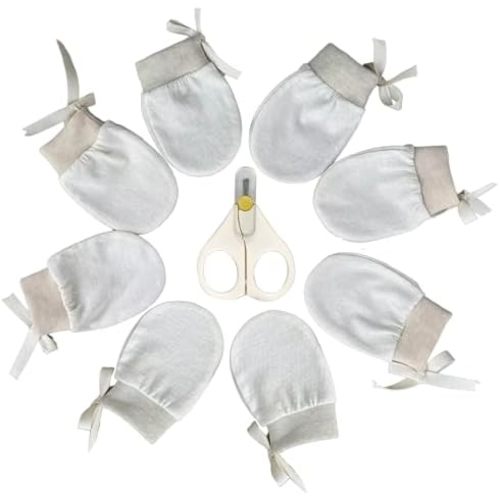 SANCNEE 4Pairs Newborn Mittens No Scratch Neutral,Preemie Mittens for Girls
