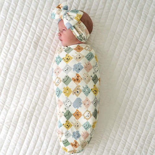 Check Mates Swaddle & Luxe Bow Headband Set - Little Sleepies