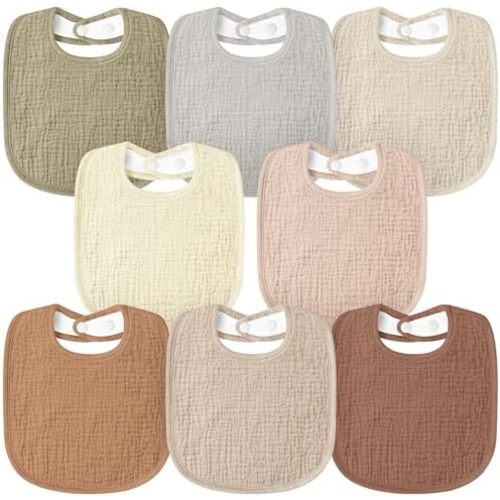 Susurration Muslin Baby Bibs 8 Pack Bandana Drool Bibs, Soft Square Adjustable Baby Drooling Bibs for Unisex Girls & Boys