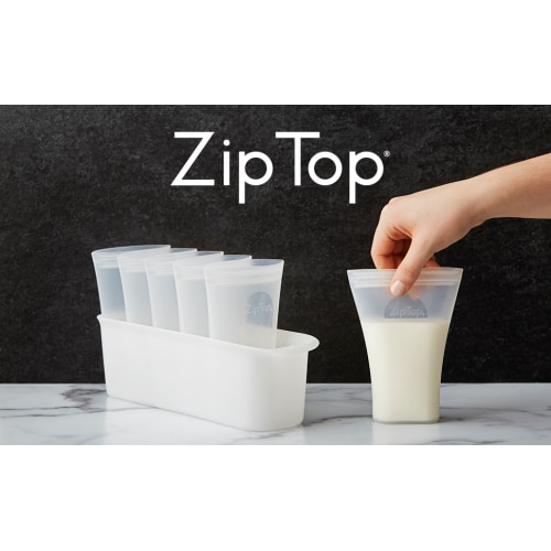 Zip Top Reusable 100% Platinum Silicone Breast Milk Storage, Made in the USA - Bag Set of 6 + Freezer Tray - Milk Bags + Tray Set