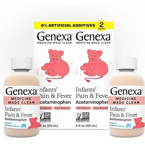 Genexa Infants’ Pain and Fever Reducer | Baby Acetaminophen, Dye Free, Liquid Oral Suspension Medicine for Infant | Delicious Organic Blueberry Flavor | 160 mg per 5mL | 4 Fluid Ounces (2 Pack)