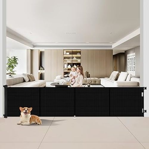 Upgrade 200 inch Retractable Baby Gates Extra Wide with Reinforced Strip Design to Prevent Crawling Through, 200" Retractable Dog Gate, 42" Tall, Retractable Gate for Indoor/Outdoor(Black)