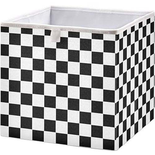 Checkered Racing Flag Cubes Storage Bins 11 inch Collapsible Fabric Storage Baskets Shelves Organizer Foldable Decorative Bedroom Storage Boxes for Organizing Home