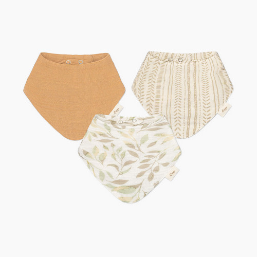 Crane Baby Cotton 4 Layer Muslin Bib Set (3 Pack) - Willow Ecru/Brown