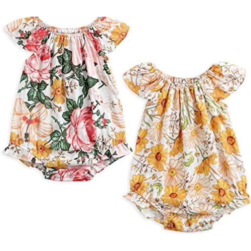 Simplee kids Baby Girls Summer Romper Onesie Infant Newborn Floral Ruffled Sleeveless Bodysuit