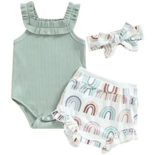 Easisim 3pcs Newborn Baby Girls Shorts Sets Cotton Sleeveless Romper Jumpsuit Bodysuit + Shorts + Headband Outfit Set