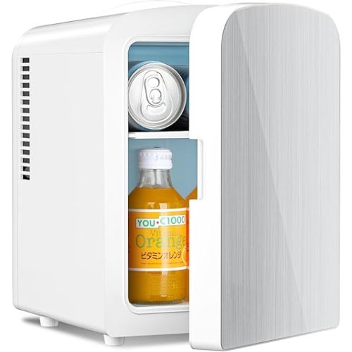 Antarctic Star Compact Refrigerator, Portable Mini Fridge, Skin Care 4L Capacity/6 Cans, for Bedroom, Car, Office & Dorm, Small Cooler for Cosmetics, Magnetic Brushed Stainless Steel Door, White