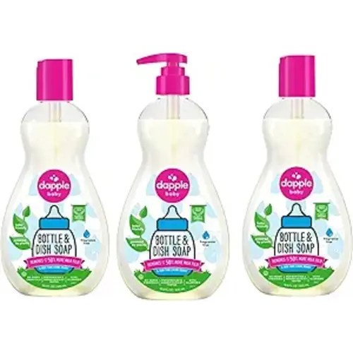 Dapple Baby Bottle Soap, Hypoallergenic Dish Soap for Baby Bottles, Powered by Plants, 1 Pump Included, Packaging May Vary, Fragrance Free, 16.9 Fl Oz (Pack of 3)