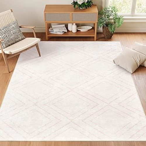Valenrug Washable Rugs 5x7 - Stain Resistant 5x7 Area Rugs for Living Room, Non Slip Backing Geometric Printed Rugs for Bedroom, Folable Machine Washable Area Rug(5'x7', Taupe)