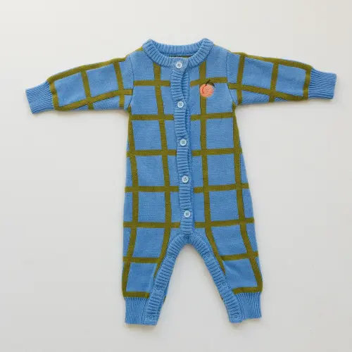 Organic Check Knit Romper - Bluebird - BY GEE
