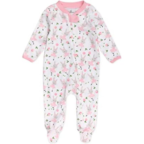 HonestBaby Baby Girls' Sleep N' Play One-Piece Zip-Front Footed Pajamas