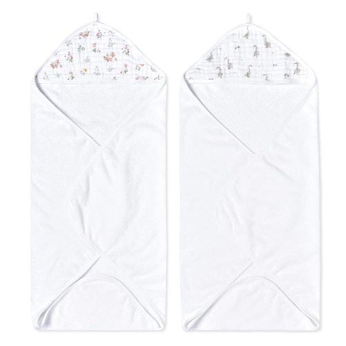 aden + anais Essentials Hooded Baby Bath Towel, Super Soft 100% Cotton, 2 Pack, Country Floral