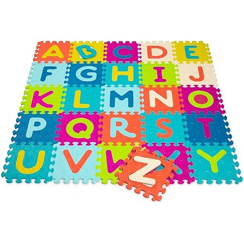 B. toys- B. play- Developmental Learning Alphabet Floor Mat – 26 Interlocking & Removable Foam Tiles – Thick ABC Tiles for Newborns, Toddlers, Kids – Storage Pouch – Beautifloor- 0 Months +