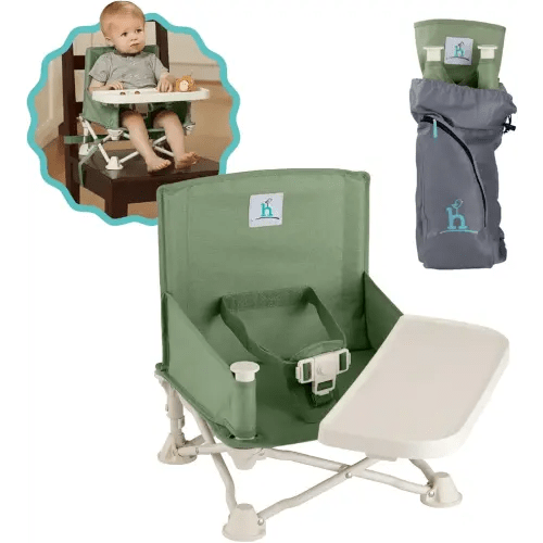 hiccapop OmniBoost Travel Booster Seat with Tray for Baby | Folding Portable Baby Booster Seat for Dining Table, Camping, Beach, Grandma’s | Tip-Free Design Straps to Kitchen Chairs - Booster Chair