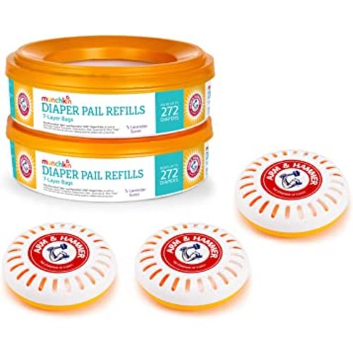 Munchkin® Arm & Hammer Diaper Pail Refill Rings, 544 Count, 2pk (272 Count Each) and 3pk Puck Baking Soda Cartridge