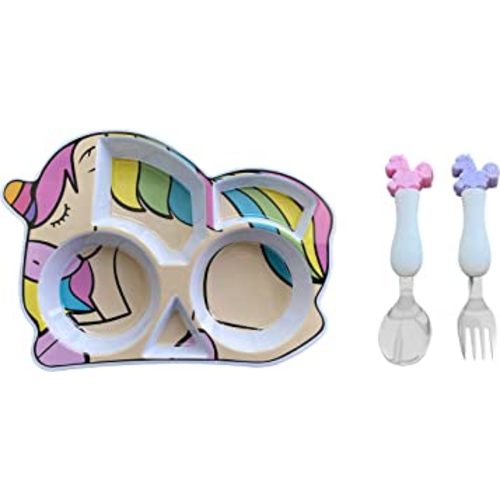 ARI MES - Unicorn Shaped Plate and Utensil Set - Fun, BPA-Free, Shatter- Resistant, Lightweight, Picky Eaters Kids Dinnerware Set, Children's Utensils, Toddler Forks and Spoons