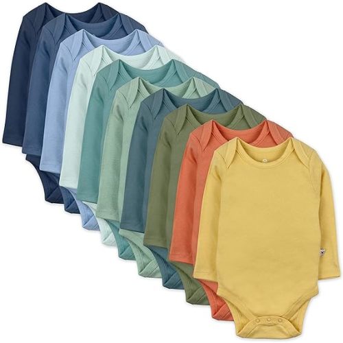 HonestBaby 10-Pack Long Sleeve Bodysuits One-piece 100% Organic Cotton for Infant Baby Unisex 0-3 Months