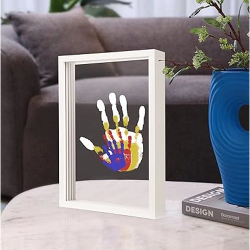 Family Handprint Kit, DIY Craft Keepsake Wooden Frame, Endless Gift Set, Non-Toxic Paints, Transparent Sheets (White)