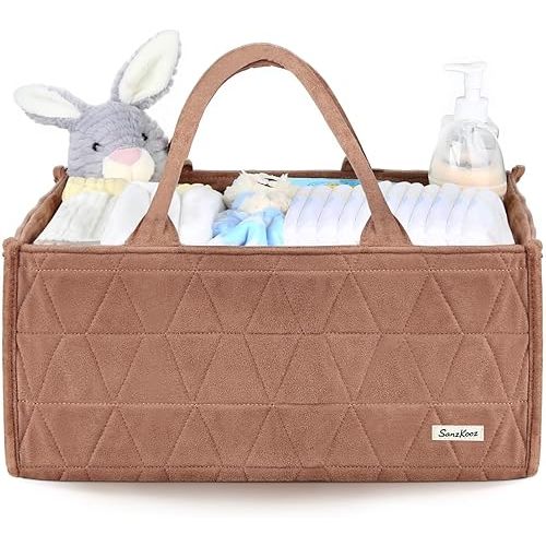 Sanzkooz Diaper Caddy Organizer, Quilted Caddy Organizer with Handle, Car Caddy Organizer For Diaper and Wipes, Nursery Storage Basket, Baby Shower Gifts, Registry Search, Newborn Essentials Must Have