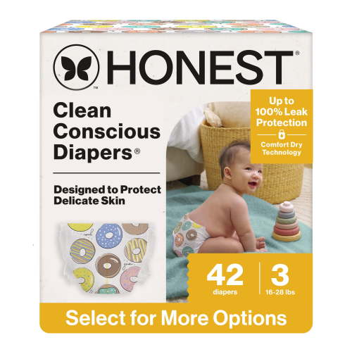 Honest Clean Conscious Baby Diapers Size 3 (16-28 lbs), Hypoallergenic and Fragrance Free, 42 Count