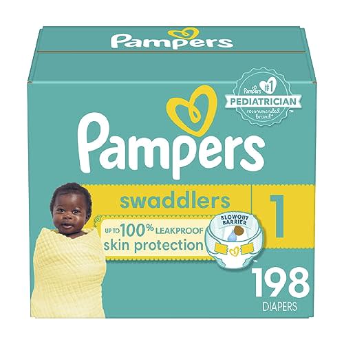 Pampers Swaddlers Diapers - Size 1, 198 Count, Ultra Soft Disposable Baby Diapers