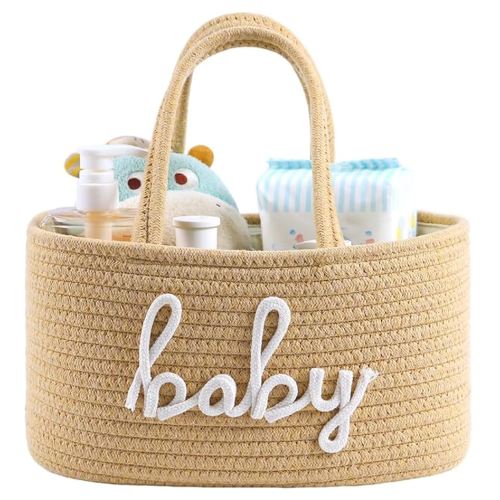 Amazon.com : ZOMBATI Baby Diaper Caddy Organizer, Nursery Storage Bin Basket for Baby Shower and Baby Wipes- Cotton Rope Portable Diaper Bag for Changing Table, Newborn Essentials Gift-Tan : Baby