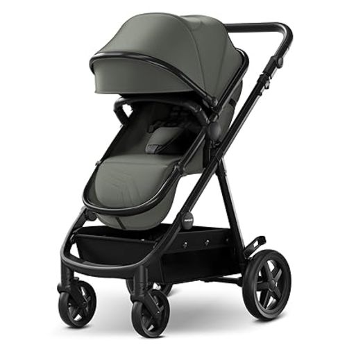 Color: Forest - Mompush Meteor2 Baby Stroller 2-in-1 with Bassinet Mode, Compatible with Infant Car Seat Adapter Included, Full-Size Bassinet Strollers for Family Outings