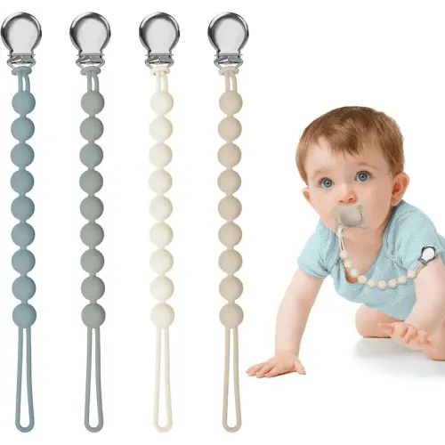 Pacifier Clips for Baby Girl Boy, Silicone Binky Holder for MAM Pacifiers, Baby Newborn Essentials Shower Birthday Gift (4-Pack)