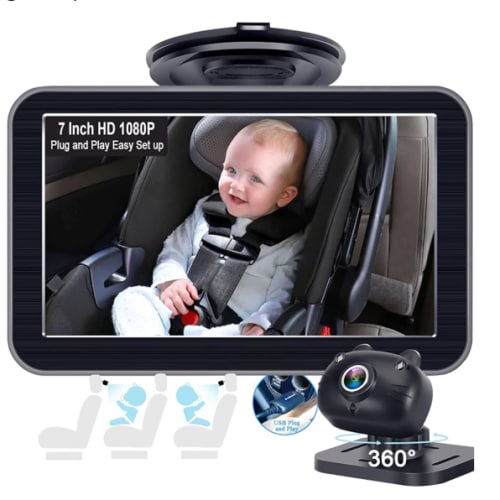 DoHonest Baby Car Camera 7-Inch: USB Plug and Play Easy Setup 360 Degree Rotating Backseat Camera Two Kids HD 1080P Rear Facing Car Seat Cameras Clear Night Vision -V9