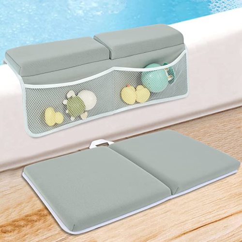 YGLOLRAME Baby Bathtub Bath Kneeler and Elbow Rest Pad with Toy Organizer Pockets Thickened Bath Kneeling Pad for Baby Toddler Bathing Mat Parents Quick Drying, Foldable, Non-Slip Grey