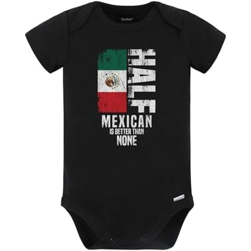 Half Mexican is Better Than None Funny Mexican Flag Baby Bodysuit (Black)