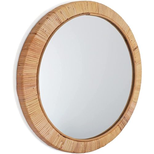 Rutledge & King Round Rattan Mirror - Boho Decorative Wall Mirror - 22" Dia. - 1 pack - Seaside - Large