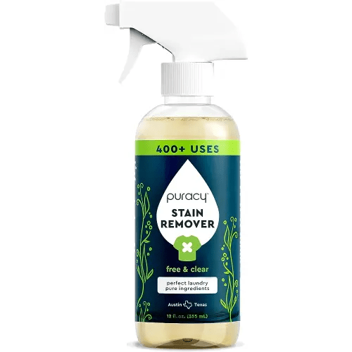 Puracy Stain Remover - Cleaning Spray, Clothes Stain Remover for Clothes, Laundry Stain Remover Spray for Clothes, Travel Stain Remover, Oil Stain Remover - Natural Spot Cleaner - Free&Clear 12oz