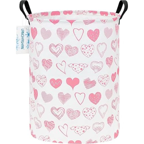 LANGYASHAN Laundry Basket Canvas Fabric Collapsible Organizer Basket for Storage Bin Toy Bins Gift Baskets Bedroom Clothes Children Nursery Hamper (Angel Heart)